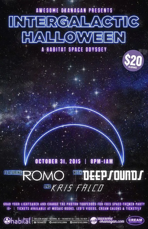 Intergalactic Halloween poster with Romo, Deepsounds and Kris Falco